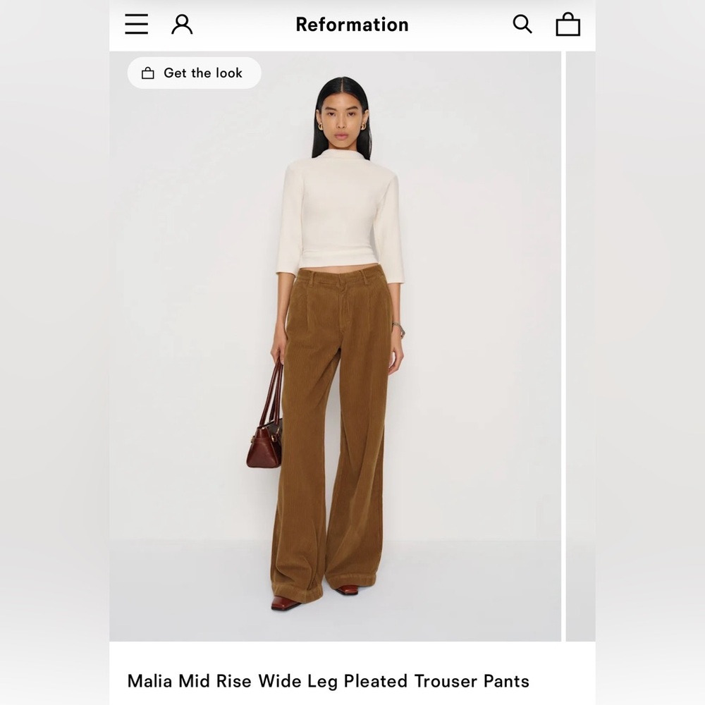 NWT Reformation Malia Mid-Rise Wide Leg Pleated Pants – Kodiak Corduroy | 27